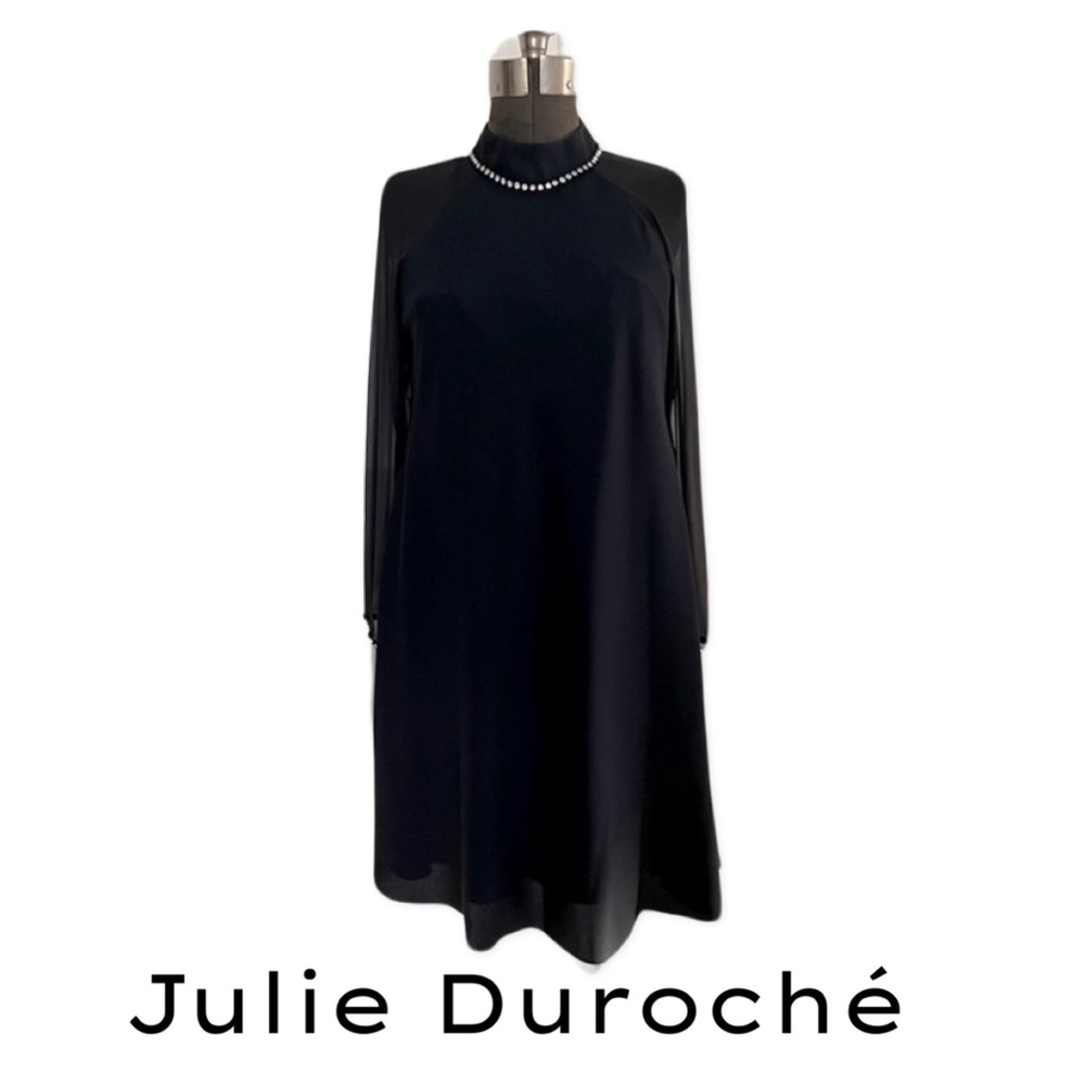 VINTAGE JULIE DUROCHE FOR AFTER FIVE BLACK COCKTAIL DRESS WITH CRYSTALS SIZE 12